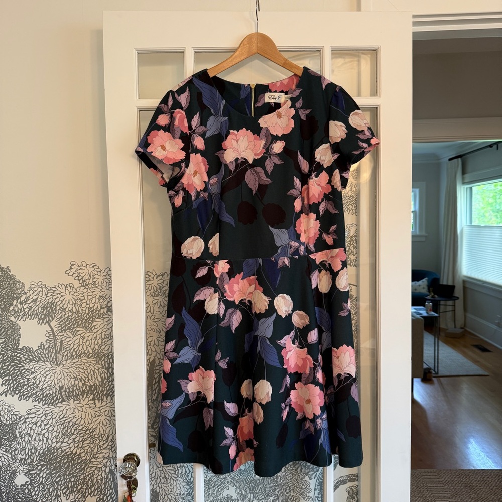 Eliza J Floral Women's Dress Green Black and Pink Fit & Flare Size 18
